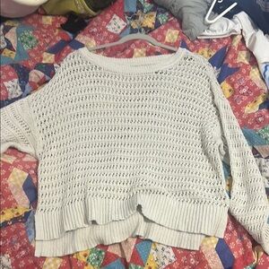 American Eagle Outfitters Cream Crew Neck Sweater Textured Knit